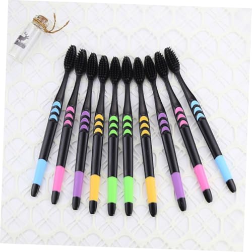 COLLBATH 10 Stück Teiliges Holz Zahnbürsten mit Aktivkohle Weiche Borsten Ergonomischer Rutschfester Griff Umweltfreundlich und Biologisch Abbaubar Zahnpflege für Zufällige Farbe – Bild 5