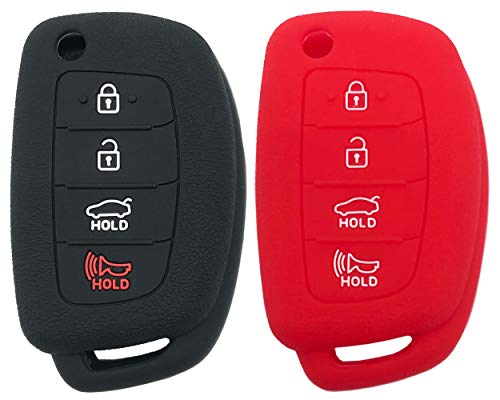 Horande Silicone Protector Key Fob Cover Case fit for Hyundai Sonata Santa fe Sport Tucson Keyless Entry Key Fob (Red+Black)