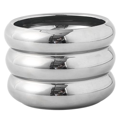 NASSMOSSE Blumentopf, 11, 9 cm, silberner Keramik-Pflanztopf mit Drainagelöchern, einzigartige kleine Boho-Blumentöpfe für Zuhause, Garten, Büro, Schreibtisch-Dekoration, Silber