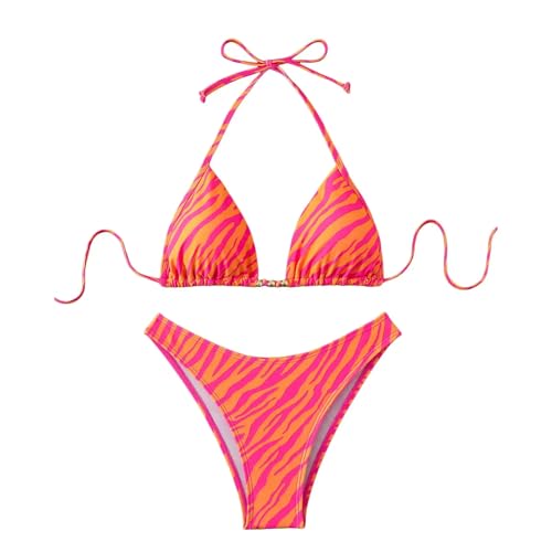 CHENWEIHAI Bañador Mujer Set De Bikinis con Estampado Sexy Bañador De Dos Piezas Conjuntos De Bikinis Sexys para Mujer Ropa De Baño con Estampado (XL/Rosa)