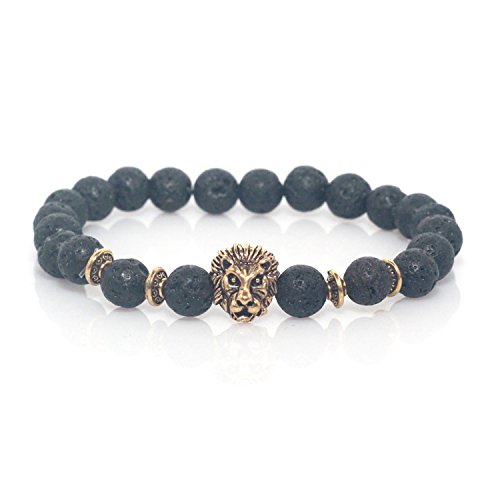 Maya Bracelets Lion Head Charm Marble Stone Elastic Bracelet (Matte