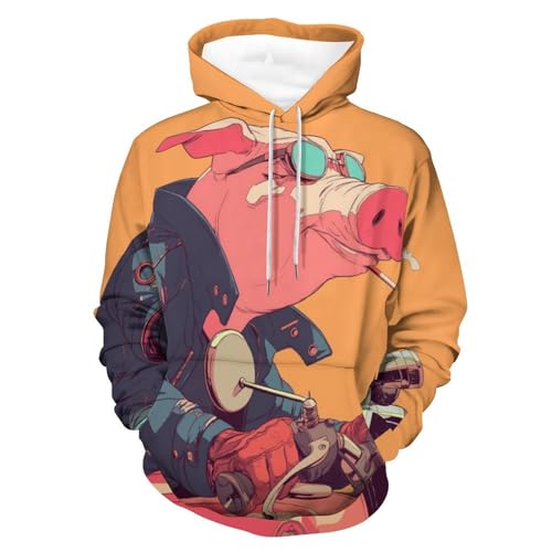 Sweat à Capuche Moto Cool avec Cochon Hoodie Unisexe Taille S en Coton