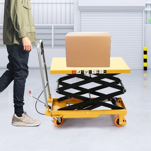 Rustyvioum Hydraulic Lift Table 770Lbs Capacity Double Scissor Lift Table With 4 Wheels Manual Hydraulic Table Cart Hydraulic Material Lift Pallet Truck For Factories thumb #4