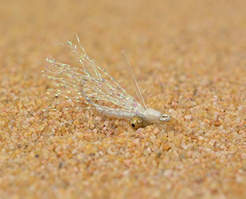 Crazy Charlie Saltwater Fly Fishing Flies - Choose from White, Pink, Crystal, Tan & Chartreuse - Hand Tied on Mustad Signature Duratin Fly Hooks Sizes #2, #4 & #6 (6ct Crystal Hook #6)