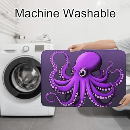 Tapis de bain pieuvre violet séchage rapide ensemble antidérapant 3 pièces - 8