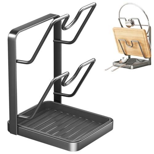 Kitchen Pot Lid Storage Rack, Pot Lid Holder With Tray,Multifunctional