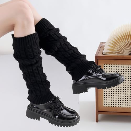 Black Fleece Lined Leg Warmers - Winter Cable Knit Long Leg Warmers for Girls Boot Socks Boot Cuffs4