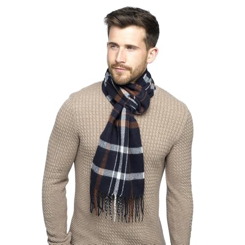 Bufanda de invierno para hombre bufanda suave con flecos y cuadros de tartán grande