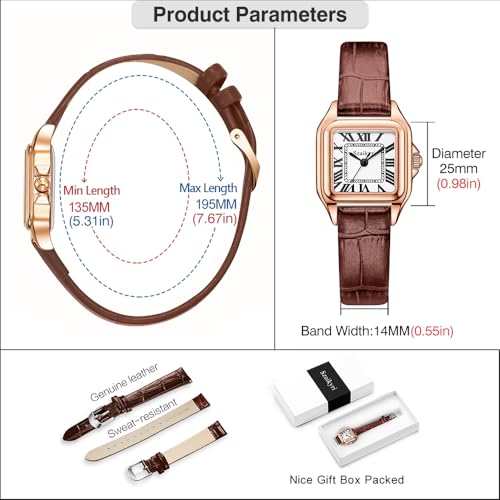 Miniatura 6 de Szaikyri Reloj Cúbico Clasico Para Mujeres Con Números Romanos Reloj De Moda Mujer Reloj Cuadrado Mujer Brown-Rosegold