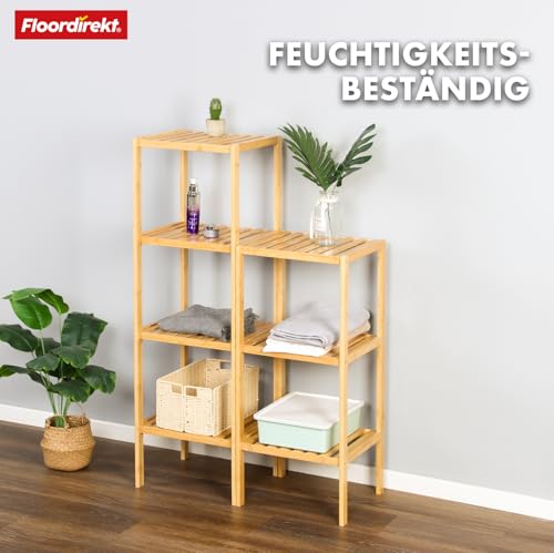 Floordirekt Bambus Regal, schmales Standregal für Badezimmer, Schlafzimmer, Wohnzimmer, Holzregal mit 4 Etagen, Regal Größe 34 x 33 x 110 cm (Lowa)