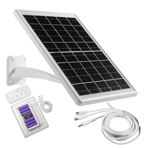 Solar Panel Built-in Battery 12000mAh with Micro USB & Type-C & Port and DC35135 Port for Camera or DC 5V Device with 10ft Charging Cable IP66 Waterproof Rechargeable