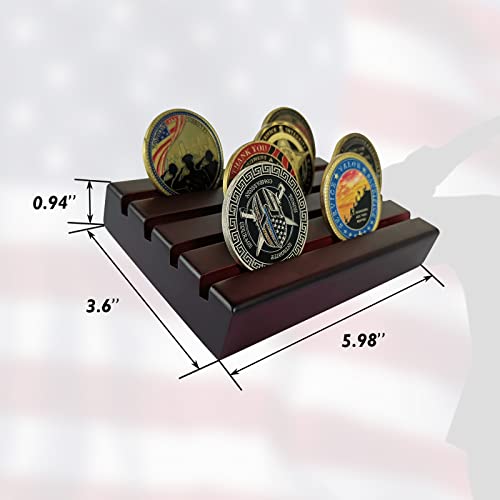 Asmileindeep Small Military Challenge Coins Display Holder Solid Wood,Challenge Coin Stand Holds Stand 10-12 Coins,4 Row Military Coin Holder Rack For Desk,Army Coin Holder For Collectors,Red Finish #TOP2