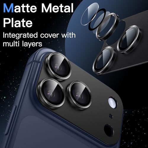 Image of JETech Camera Lens Protector for iPhone 17 Pro Max 6.9-Inch, Full Coverage 9H Tempered Glass Ring Cover, Matte Metal Plate, Case Friendly, 1-Pack (Black)