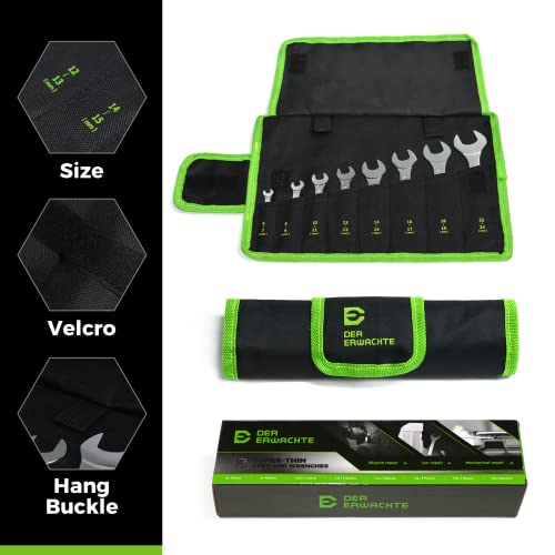 Der Erwachte Super-Thin Open End Wrench Set, Metric, 8-Piece, Including 6, 7, 8, 9, 10, 11, 12, 13, 14, 15, 16, 17, 18, 19, 22, 24 mm, Slim Spanner Wrench Set with Rolling Pouch - Image 4