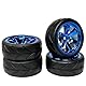 KINGCOO RC Auto Reifen und Räder Set, 4Stück 64mm Gummireifen und 6 Speichen Felgen Kunststoff Rad 12mm Hex für 1/10 RC On-Road Run-Flating Touring Racing Auto (Blau)