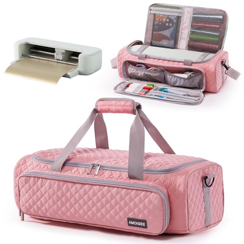 Image of AMOIGEE Puff Carrying Case for Cricut Explore 5, Quilted Storage Bag for Die-Cutting Machine, Travel Craft Tote with Pockets for Vinyl, Tools, Mats and Cricut Accessories and Suppliers