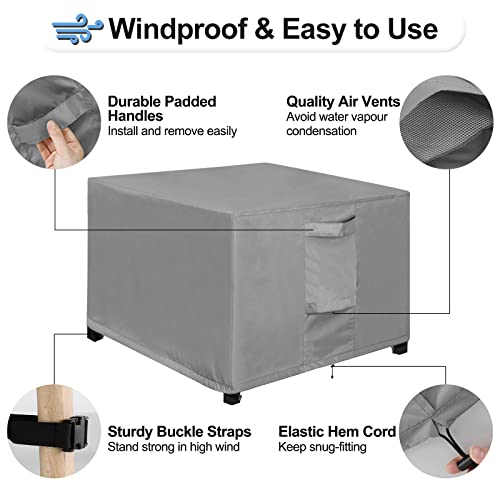 OutdoorLines Outdoor Waterproof Patio Ottoman Covers - Square UV-Proof Patio Side Table Cover Windproof Heavy-Duty Furniture Covering Protector 25L x 25W x 17H Inch, Grey by OutdoorLines - Image 5