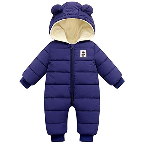 Borlai Newborn Baby Girls Boys Winter Warm Snowsuit Hooded Romper Double Zip Up Jumpsuit Coat Jacket Cover