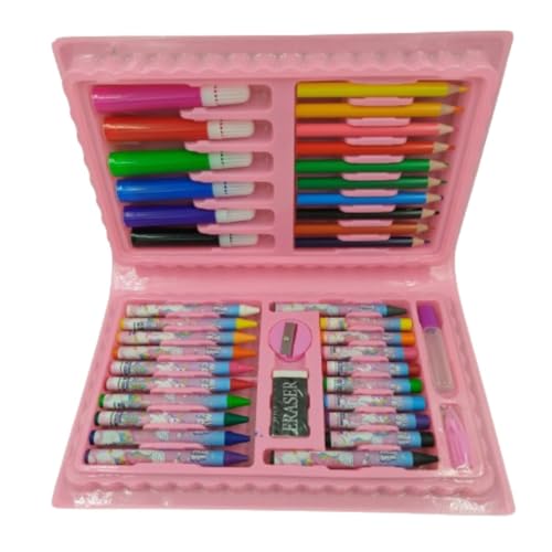 Maleta Pintura Infantil P/Colorir Kit Escolar Estojo 48 Pçs Para Meninas