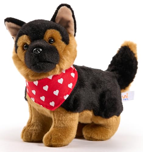 Uni-Toys - Deutscher Schäferhund, stehend - Mit Halstuch (Herzchen-Motiv) - 26 cm (Länge) - Plüsch-Hund - Plüschtier, Kuscheltier