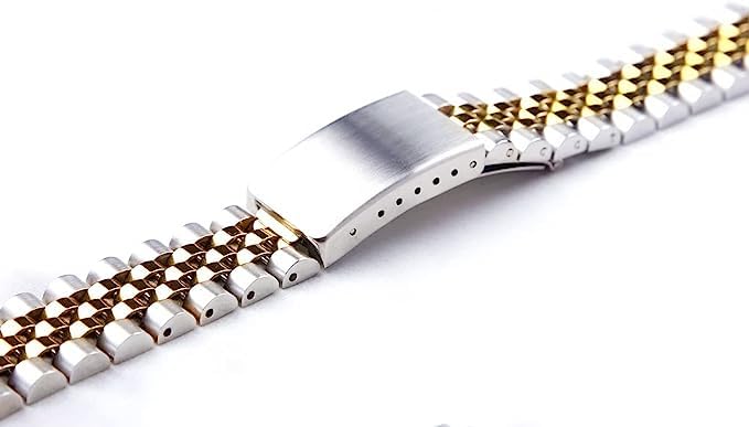 Image of Replacement 18mm Stainless Steel Jubilee Metal Bracelet Watch Band Strap Dual Tone Color Curved End Buckle