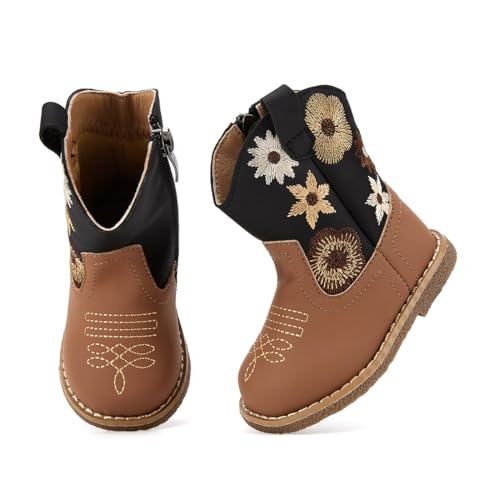 Bmcitybm Baby Cowboy Cowgirl Boots Infant Western Shoes Boys Girls Round Toe Boots All Seasons 6 9 12 18 24 Months Black Brown Size 6-12 Months Infant thumb #3