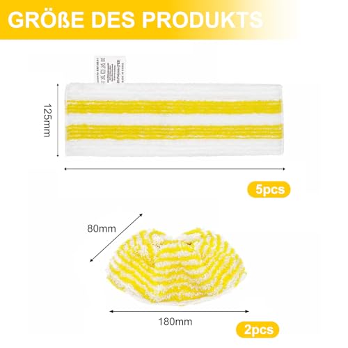 7 Stück Bodentuchset Zubehör für Kärcher Dampfreiniger EasyFix SC1, SC2, SC3, SC4, SC5, 5 Bodendüse + 2 Handdüse, Ersatz-Mikrofaser Tuchset Set, Universal Bodentuchset Saugstarke Bodentücher