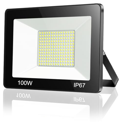 TASINUO Projecteur LED Exterieur 100W, IP67 Imperméable Spot LED Extérieur, 10000LM 7000K Blanc Froid Eclairage de Sécurité, Luminaire Exterieur Pour Patio, Terrasse, Jardin, Garage, Usine