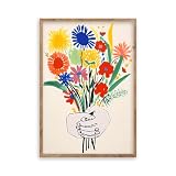 阪画屋 ピカソ 「花束を持つ手」風 アートパネル アートボード ポスター 玄関 壁画 壁掛け 壁飾り 部屋飾り 飾り絵 絵 絵画 油絵 ソファの背景画 インテリア 現代 モダン フレーム 額付き 木枠付きの完成品 木目調 キャンバス 風水 風景画 プレゼント ギフト 30×40