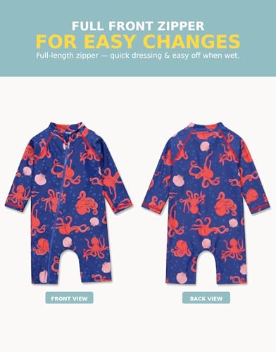 Image of VAENAIT BABY Zip & Snap Rash Guard Swimsuit, UPF 50+ One-Piece Long Sleeve Swimwear, Quick Dry Infant Beach Suit for 0~2T