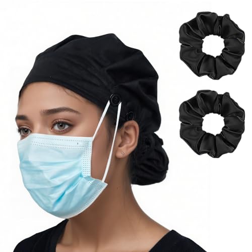 Hapforever Boné de uniforme médico forrado de cetim para mulheres, bonés de enfermeira cirúrgicos co