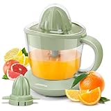 Aigostar Orange Juicer Electric Citrus Juicer, 700ml Bowl with Scale, 2 Citrus Cones, Tow Way Rotation, Filter, Lemon Juicer for Orange Lime Lemon Grapefruit, Retro Green -Henry 031IN