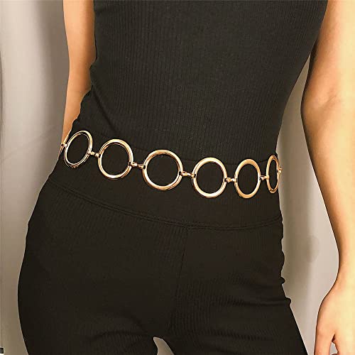 Metal Chain Belt Round Alloy Belt Gold Silver Big Ring Long Tassel Waistband(silver)4