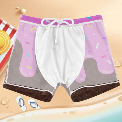 Boys Swim Trunks Quick Dry Bathing Suit Purple Brown Ice Cream Toddler Swim Shorts Boardshorts Swimwear 3-104
