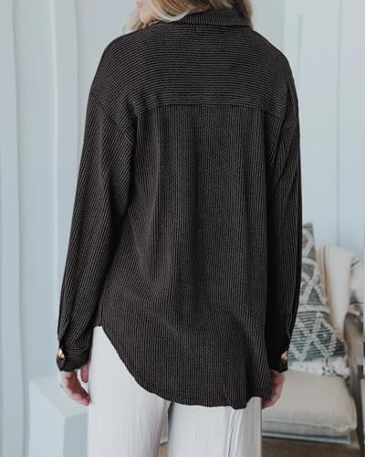 Image of PRETTYGARDEN Women's Textured Oversized Button Down Shirts
