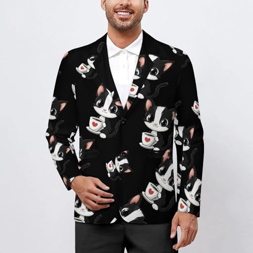 Cat Coffee Men's Blazer Printed Button Suit Jacket Slim Sport Coat Blazers2