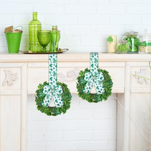 Syhood-2-Pieces-9-Mini-St-Patricks-Day-Shamrocks-Wreath-for-Front-Door-St-Patricks-Day-Decorations-Greenery-Wreath-Kitchen-Cabinet-Wreaths-with-Ribbon-for-Porch-Wall-Window-DecorShamrock-Style Syhood 2 Pieces 9 Mini St Patricks Day Shamrocks Wreath for Front Door St Patricks Day Decorations Greenery Wreath Kitchen Cabinet Wreaths with Ribbon for Porch Wall Window DecorShamrock Style