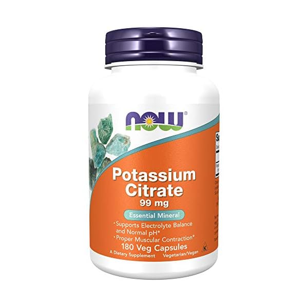 NOW Supplements, Potassium Citrate 99 mg, Supports Electrolyte Balance and Normal pH*, Essential Mineral, 180 Veg Capsules