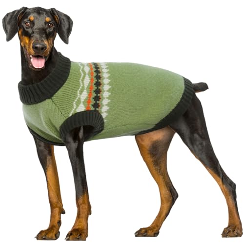 Kuoser Dog Sweater, Dog Sweaters for Large Size Dogs, Boy Girl Dogs Christmas Sweater, Pet Sweatshirt Outfits for Male Female, Warm Big Doggie Pullover Knitwear Clothes for Fall Winter, Green XL