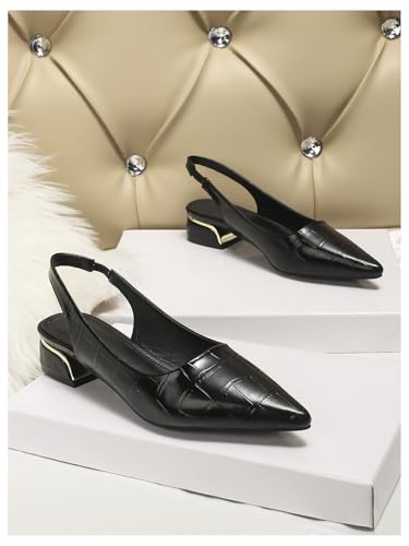 Floerns Women's Crocodile Slingback Flats Pointed Toe Slip on Dressy Shoes2