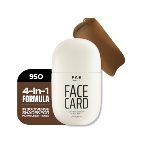 Image of FAE Beauty Face Card 4-in-1 Super Serum Skin Tint | Hydrates, Primes, Provides Coverage & Protects with SPF | Lightweight, Dewy Finish | 30 Shades for Indian Skin Tones | Shade - 95O - Warm Olive