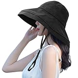 [APIKIE] UVカット帽子 レディース ハット 帽子 【最新改良防風つば・呼吸感通気素材・折りたたみ】 女優帽 大きいサイズ つば広帽子 小顔効果 あご紐 紫外線カット 携帯便利 旅行 通勤 春夏 日焼け対策 スカラハット 頭囲55～59 (ブラック)