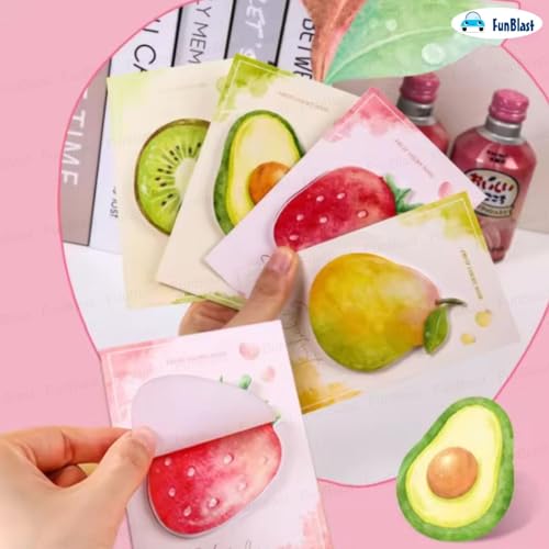 Image of FunBlast Fruit Design Sticky Notes, 4 Sheets - 120 Sticky Notes | Sticky Pad for Study, Point It Marker Stationery Items, Self-Adhesive Memo Pad, Planners and Memo Sticker