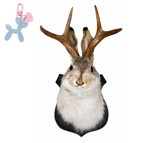 Daily Partner Faux Taxidermy Wall Sculptures Jackalope Mount Resin Rabbit Deer Decor Unique Animal Head Sculpture for Rustic Home Wall Decor (1PC)