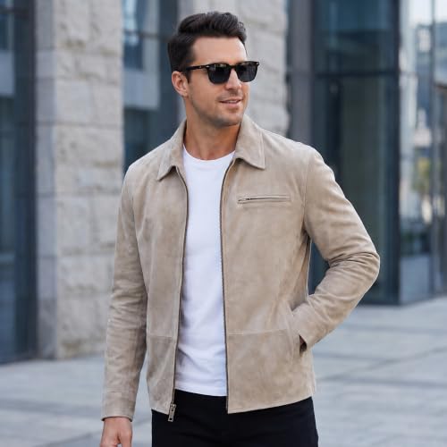 Image of Men's Suede Shirt Zipper Jacket Full Zip Casual Vintage Jackets Suede Leather Jackets for Mens