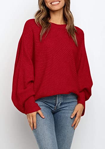 Image of Mafulus Womens Oversized Sweater Fall Winter Slouchy Pullover Jumper Tops | Crewneck,Batwing Sweaters Puff Long Sleeve,Cable,Ladies,Chunky,Knit,Tunic,Warm,Soft Sweaters