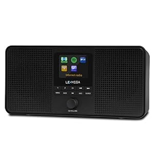 LEMEGA IR4S Stereo WIFI Internetradio, Draagbare DAB/DAB+ en FM digitale radio, Spotify Connect, Bluetooth-luidspreker, dubbele alarmklok, 60 presets, batterijen of netvoeding – Zwart Afwerking