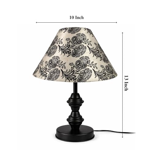 Image of Modern Table Lamp with Midnight Paisley Bloom Satin Shade | Metal Iron Base Decorative lamp for Living Room| Decorative Lighting for Living Room, Study & Home Decor, Designer Table Lamp for Gifting