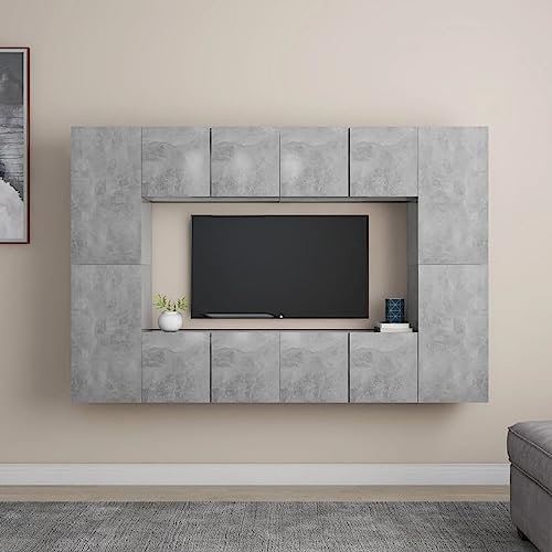 Snsowed Juego de Mueble para TV de 8 Piezas aglomerado Gris hormigón, Mueble TV, Mueble Salon, Mueble TV Salon, Mueble Television, Dormitorio Completo, Salones Modernos Completos 3079088
