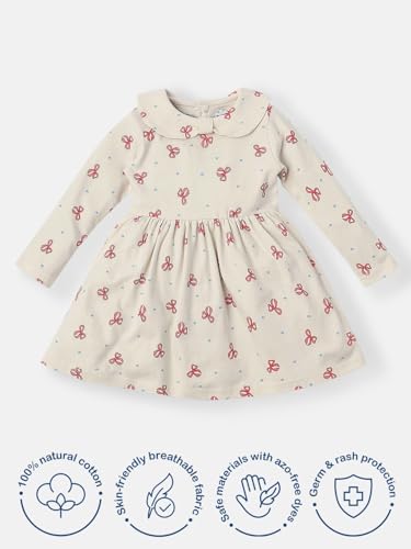 Image of Nautinati Baby Girls 100% Cotton Peterpan Collar Printed Dress | Age 0-3 Years
